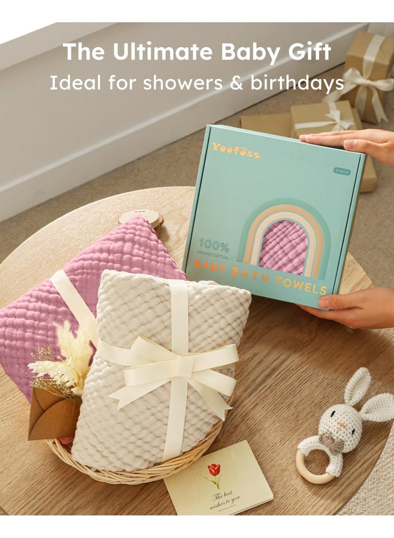 Hooded Baby Towels for Newborn 2 Pack 100% Muslin Organic Cotton Baby Bath Towel with Hood for Babies, Infant, Toddler and Kids, Large 32x32Inch, Soft and Absorbent Newborn Essential - Image 5